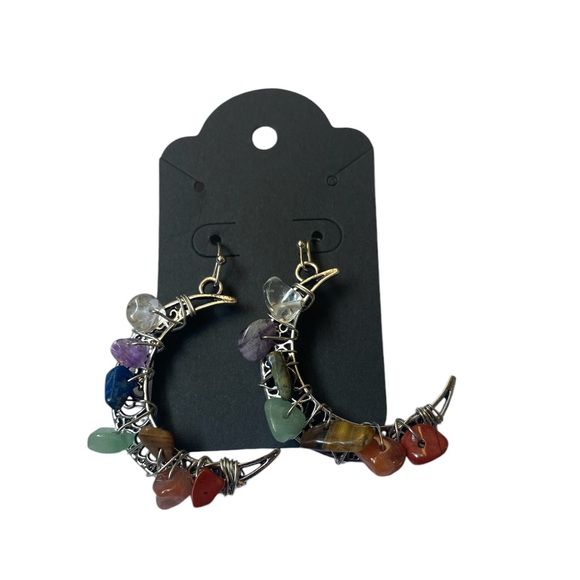 New! Chakra Crystal Moon Earrings - Picture 2 of 10